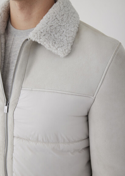 Gray Fur-Lined Suede Jacket - 2