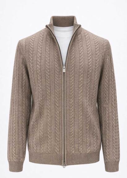 Brown Color Stand-Up Collar Cashmere Cardigan - Boris Becker