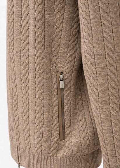 Brown Color Stand-Up Collar Cashmere Cardigan - 2