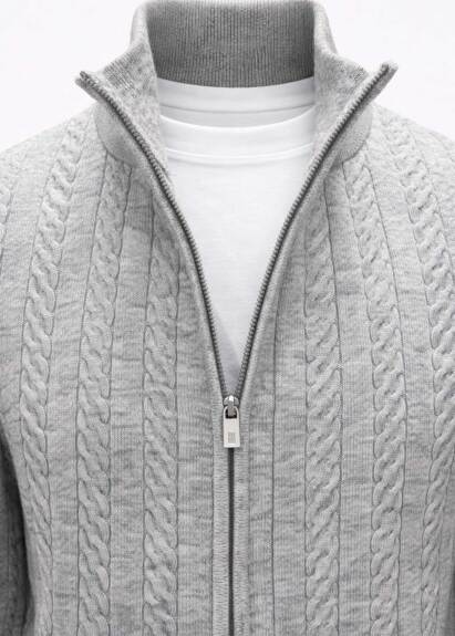 Gray stand Up Collar Cashmere Cardigan - 2