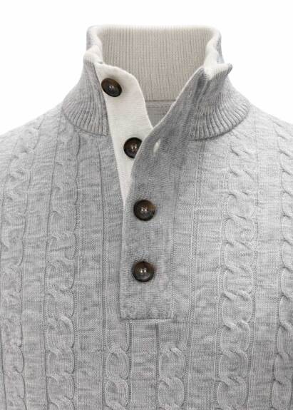 Gray Color Half-Button Cashmere Sweater - 3