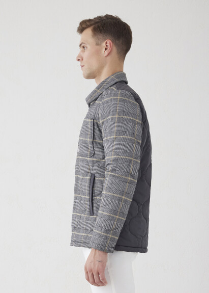 Gray Checkered Quilted Jacket - 4