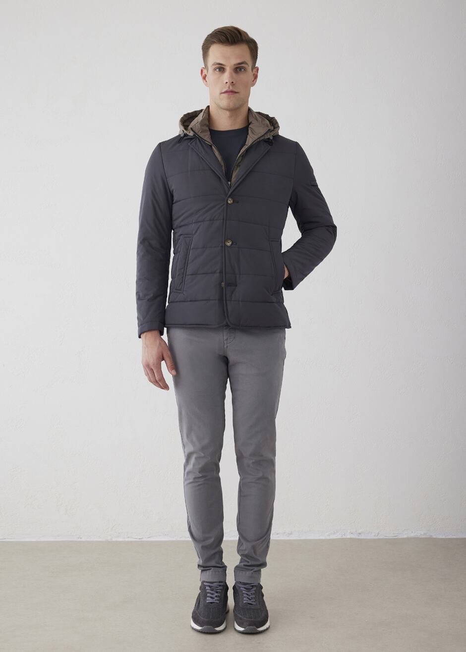 Anthracite Color Hood Removable Hood and Fur-Lined Coat - Boris Becker