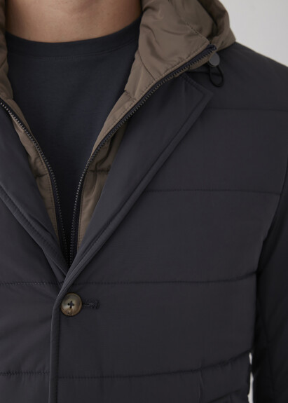 Anthracite Color Hood Removable Hood and Fur-Lined Coat - 2