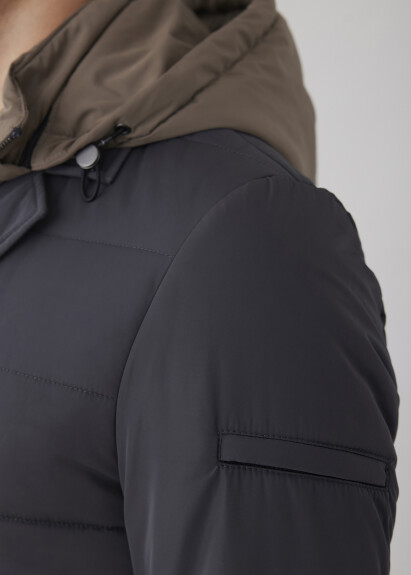 Anthracite Color Hood Removable Hood and Fur-Lined Coat - 5