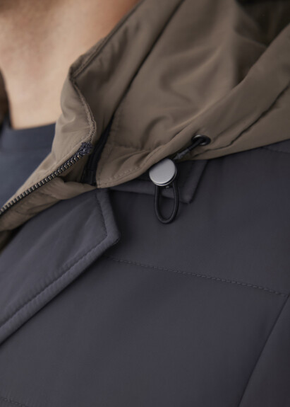 Anthracite Color Hood Removable Hood and Fur-Lined Coat - 6