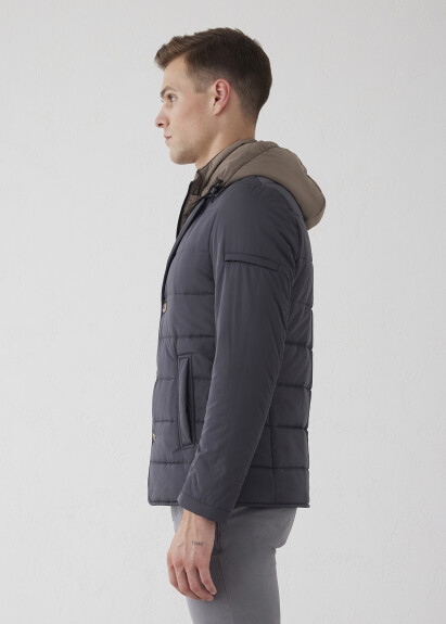 Anthracite Color Hood Removable Hood and Fur-Lined Coat - 8