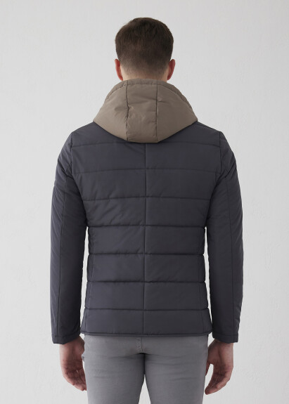 Anthracite Color Hood Removable Hood and Fur-Lined Coat - 9