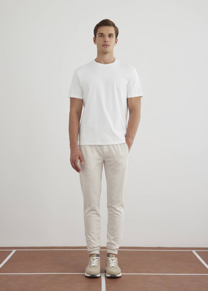 Beige Striped Knit Elastic Waist Jogger - Boris Becker