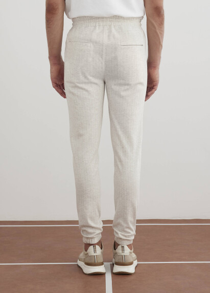 Beige Striped Knit Elastic Waist Jogger - 3