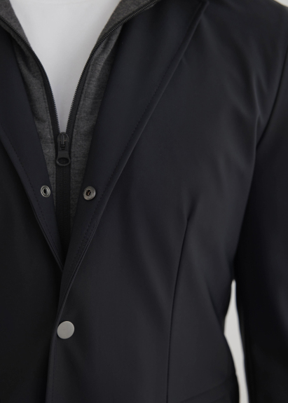 Navy Color Hooded Removable Fur-Lined Jacket - 4