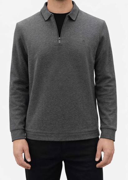 Anthractite Color Knitted Polo Neck Sweater - 2