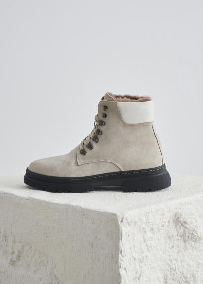 Stone Colored Fur-Detailed Suede Boot