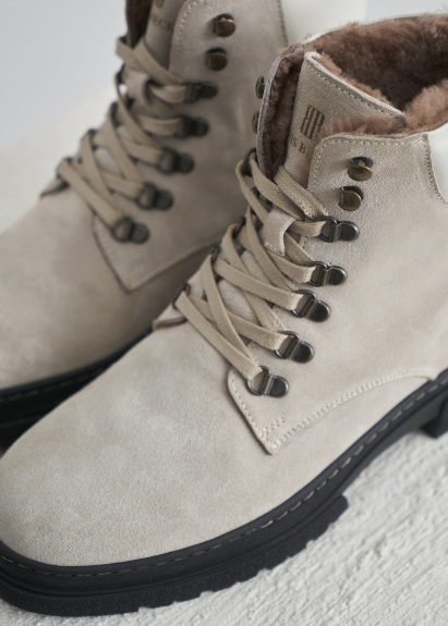 Stone Colored Fur-Detailed Suede Boot