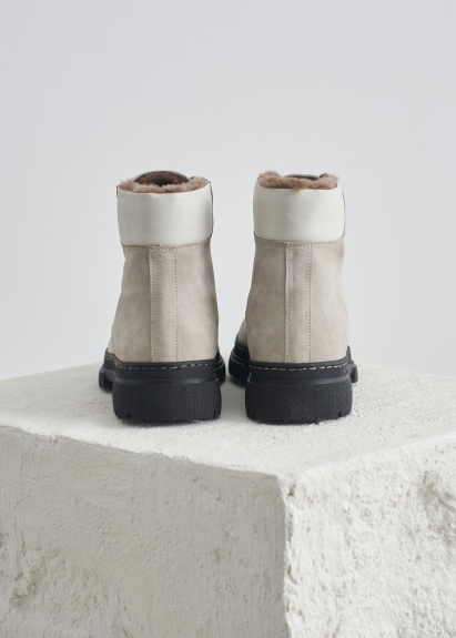 Stone Colored Fur-Detailed Suede Boot