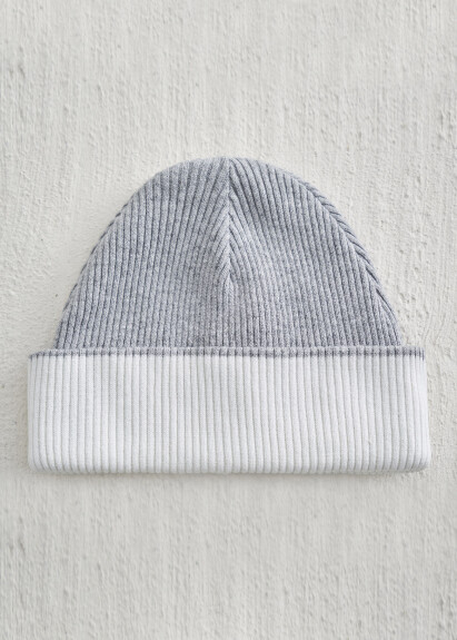 Gray-Off White Reversible Cashmere Beret 