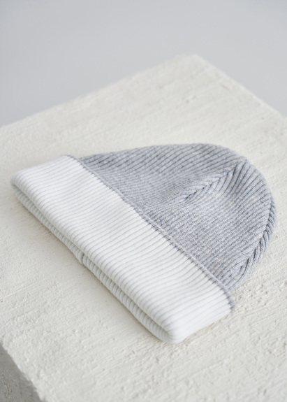 Gray-Off White Reversible Cashmere Beret - 2