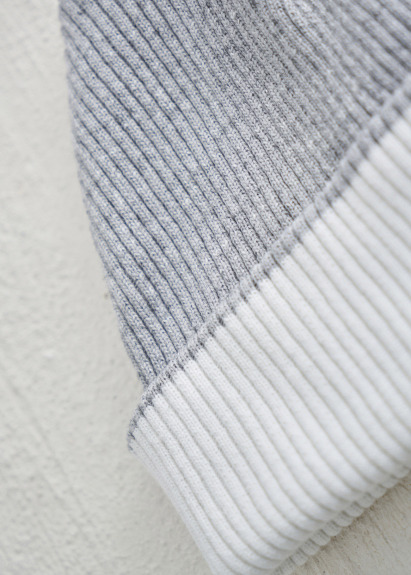 Gray-Off White Reversible Cashmere Beret - 3