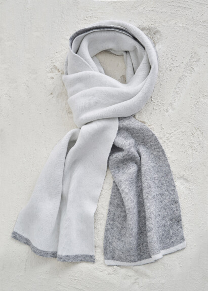 Gray-Off White Reversible Cashmere Scarf 