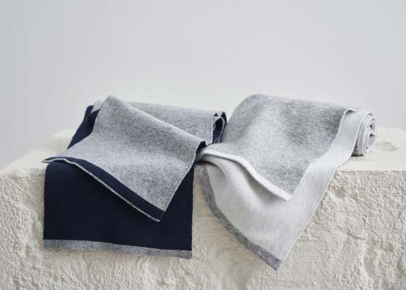 Gray-Off White Reversible Cashmere Scarf - 5