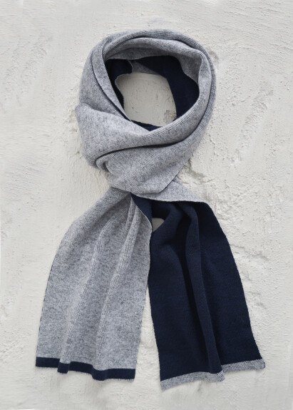 Navy-Grey Reversible Cashmere Scarf 