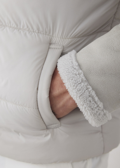 Açık Bej Renk Kürklü Süet Mont - 5