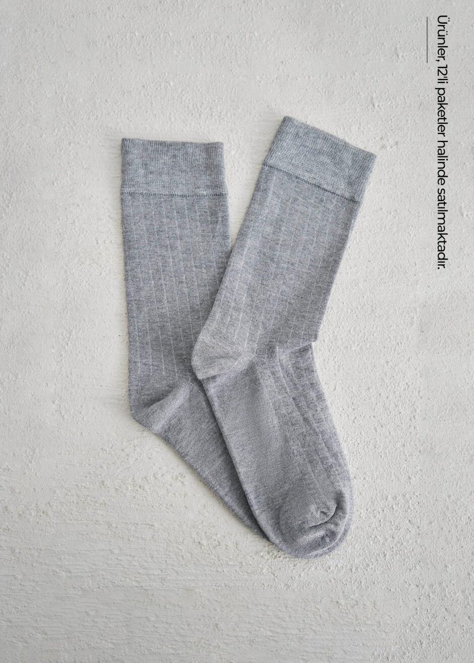 Açık Gri Renk 12'li Bambu Çorap Seti - Boris Becker