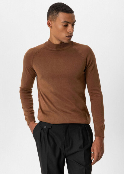 Açık Kahve Renk Yarım Boğazlı Erkek Triko - Boris Becker