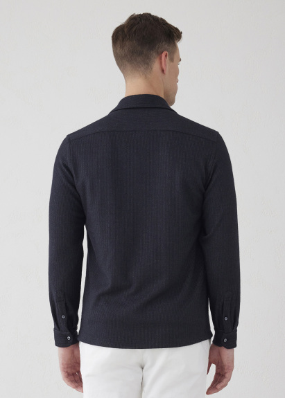 Antrasit Renk Çizgi Desenli Yün Karışımlı Gömlek - 8