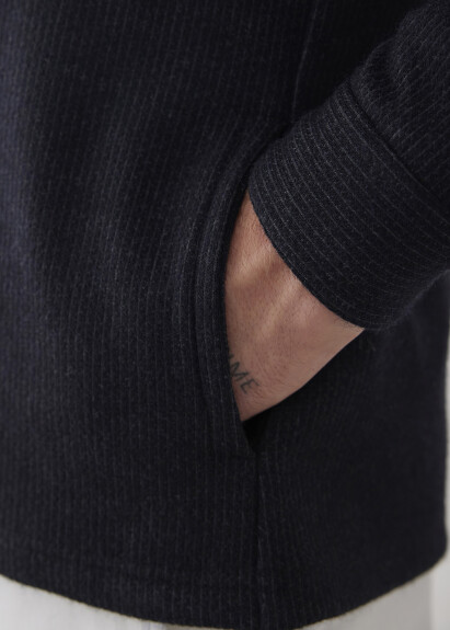 Antrasit Renk Çizgi Desenli Yün Karışımlı Gömlek - 4