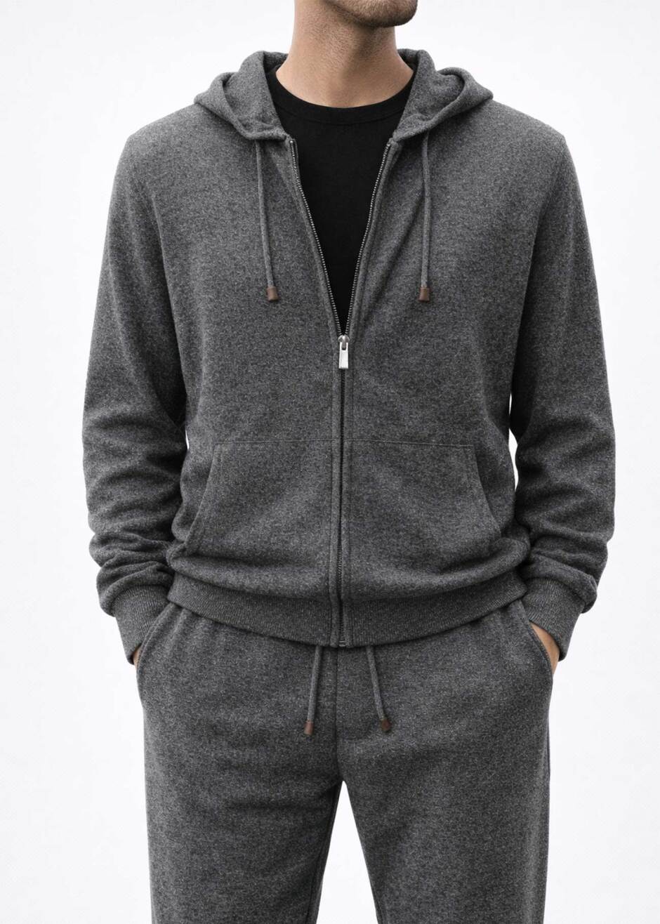 Antrasit Renk Kapüşonlu, Ayarlanabilir Kordonlu Triko Hırka - Boris Becker