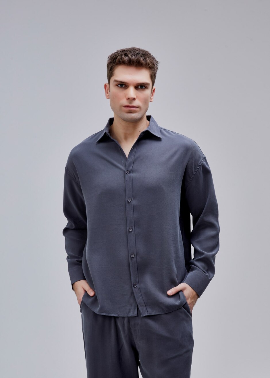 Antrasi̇t Renk Oversize Tensel Gömlek - Boris Becker