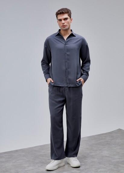 Antrasi̇t Renk Oversize Tensel Gömlek - 3