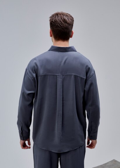 Antrasi̇t Renk Oversize Tensel Gömlek - 4