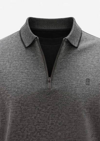 Antrasit Renk Triko Polo Yaka Örme Sweat - Boris Becker