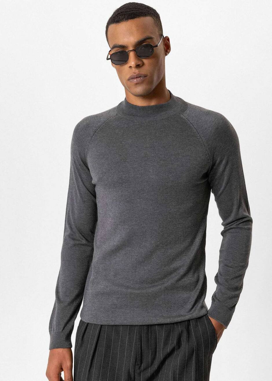 Antrasi̇t Renk Yarım Boğazlı Erkek Triko - Boris Becker