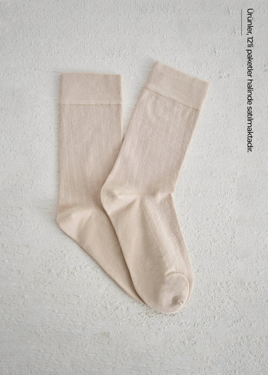 Bej Renk 12'li Bambu Çorap Seti - Boris Becker