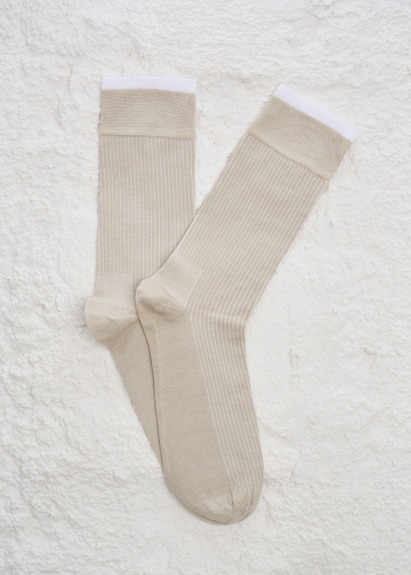 Bej Renk 12'li Bamboo Karışımlı Renk Detaylı Çorap Seti - 3