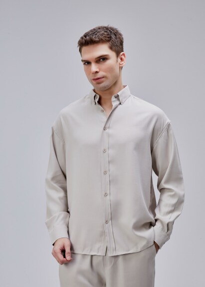 Bej Renk Oversize Tensel Gömlek - Boris Becker