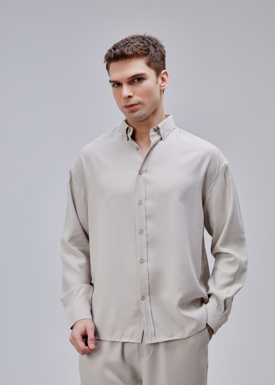 Bej Renk Oversize Tensel Gömlek - Boris Becker