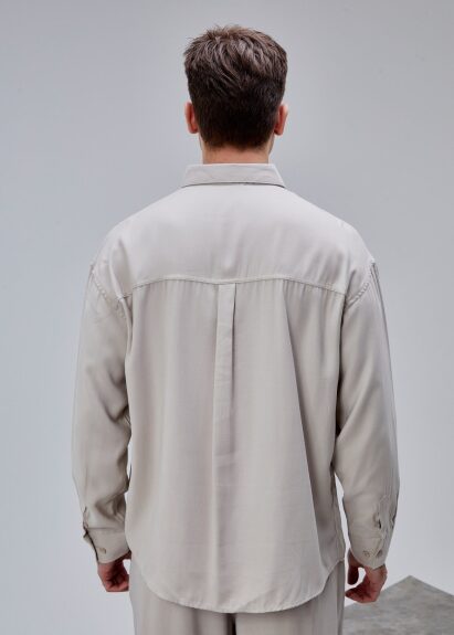 Bej Renk Oversize Tensel Gömlek - 5