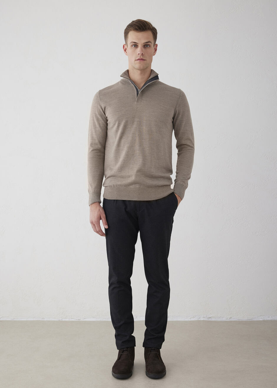 Bej Renk Yarım Patlı Triko - Boris Becker