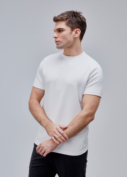 Beyaz Renk Basic Modal Tshirt - 7