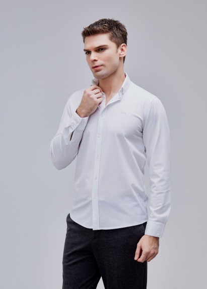 Beyaz Renk Uzun Kol Polyester Gömlek - 4
