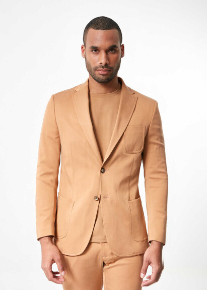 Camel Renk Tencel Blazer Ceket 