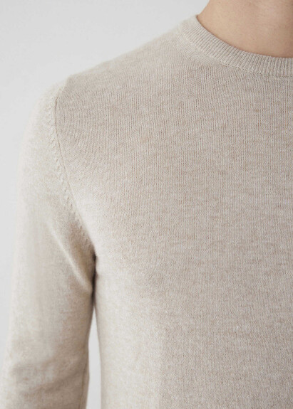 Ekru Renk Bisiklet Yaka Triko Kazak - 2