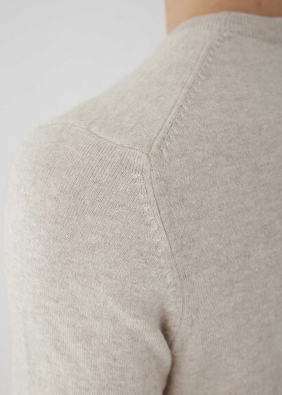 Ekru Renk Bisiklet Yaka Triko Kazak - 5