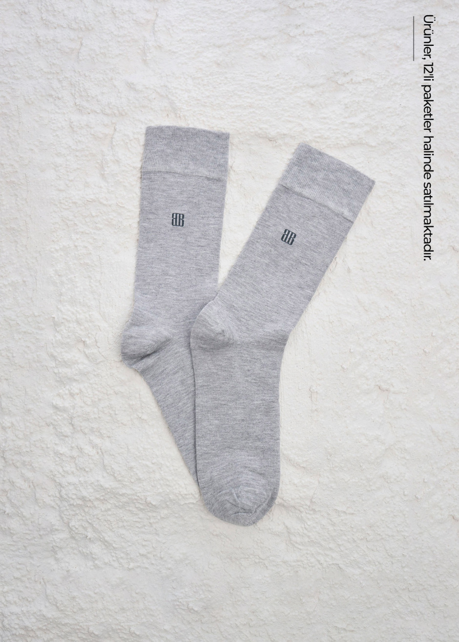 Gri Melanj Renk 12'li Bamboo Karışımlı Düz Çorap - Boris Becker