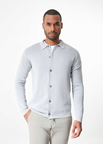 Gri Renk Çelik Örme Triko Hırka - 3