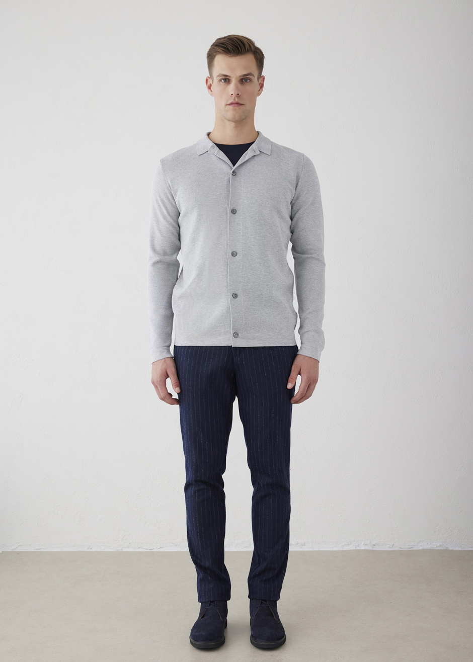 Gri Renk Çelik Örme Triko Hırka - Boris Becker